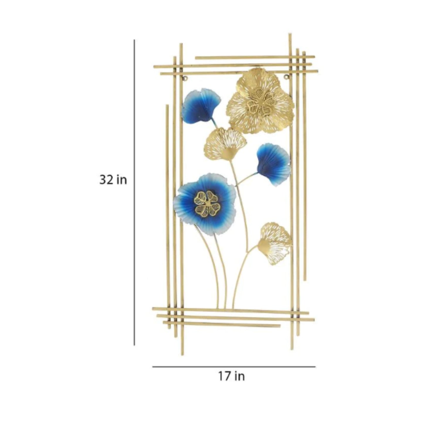 Aashly Metalen Wanddecoratie Bloemen | Goud & Blauw  Luxe Muurdecoratie