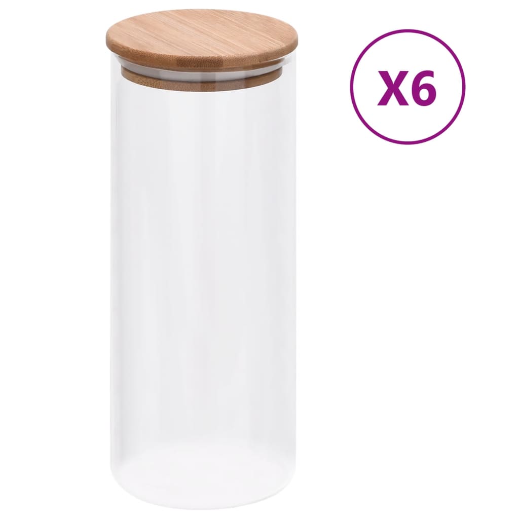 vidaXL Opbergpotten met bamboe deksel 6 st 1000 ml glas - Aashly