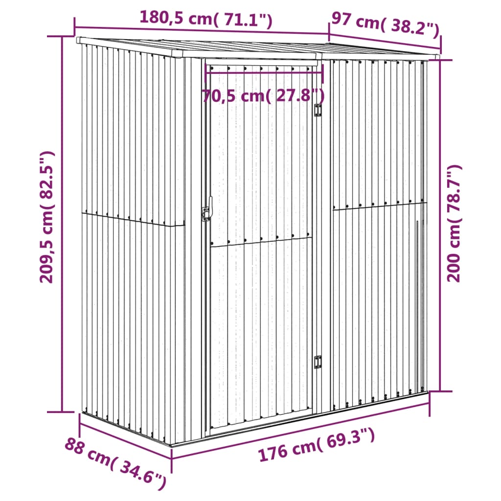 vidaXL Tuinschuur 180,5x97x209,5 cm gegalvaniseerd staal grijs - Aashly