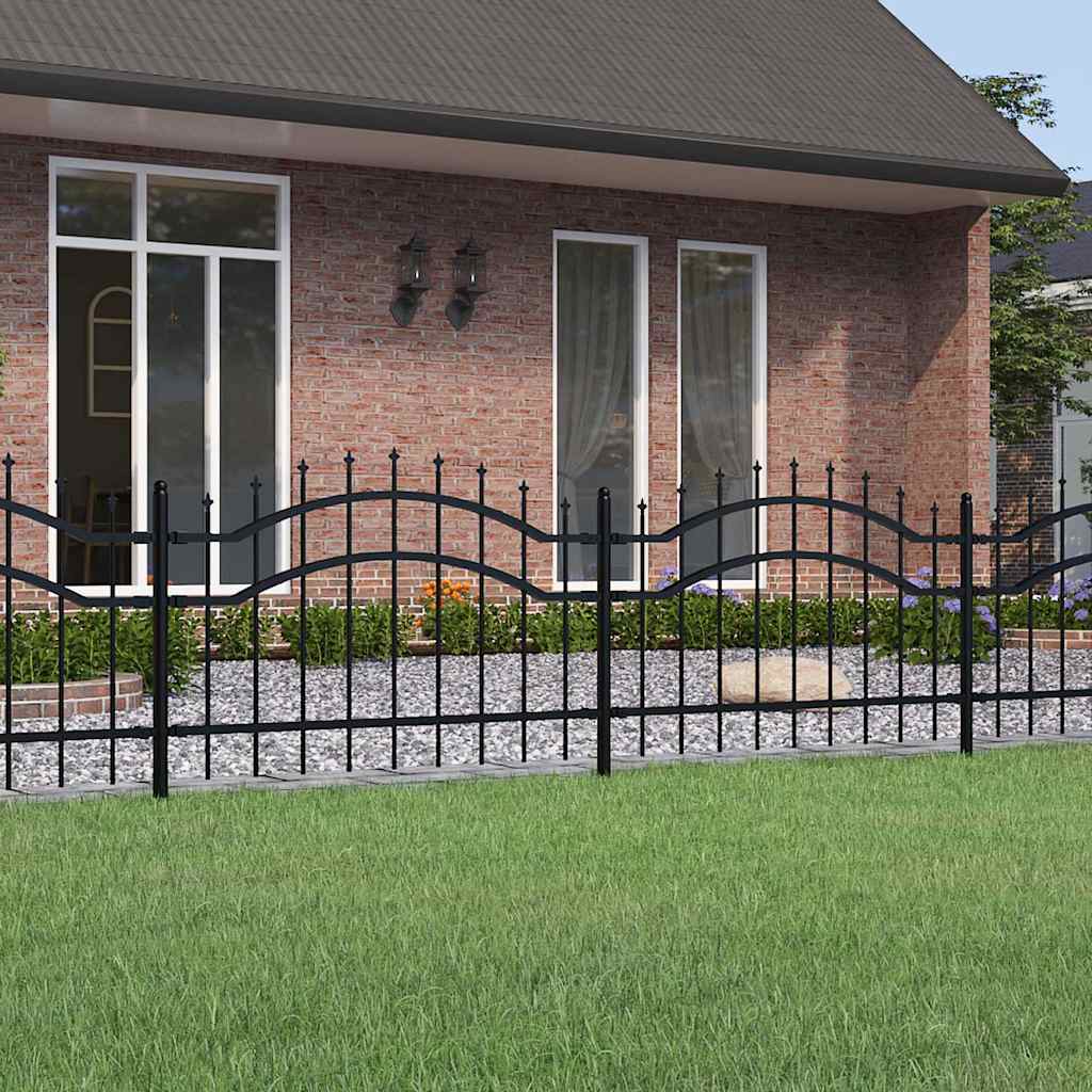 vidaXL Tuinhek met spijlpunten 115 cm gepoedercoat staal zwart