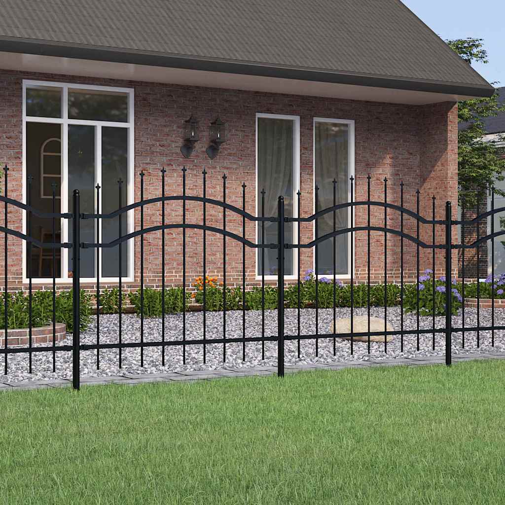 vidaXL Tuinhek met spijlpunten 115 cm gepoedercoat staal zwart