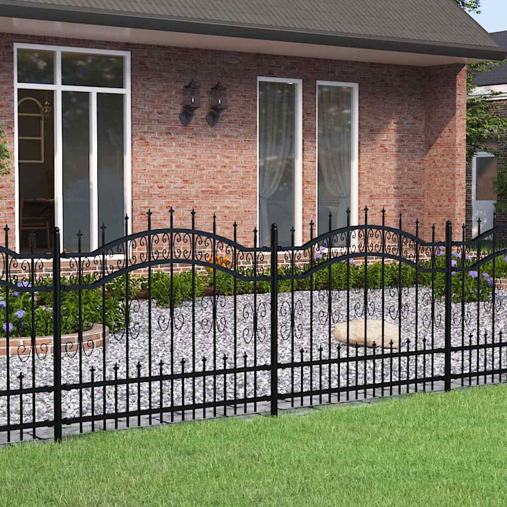 vidaXL Tuinhek met spijlpunten 222 cm gepoedercoat staal zwart