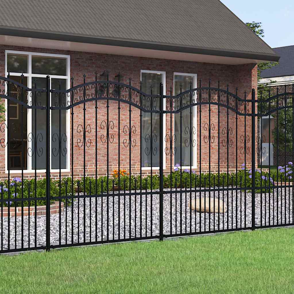 vidaXL Tuinhek met spijlpunten 222 cm gepoedercoat staal zwart