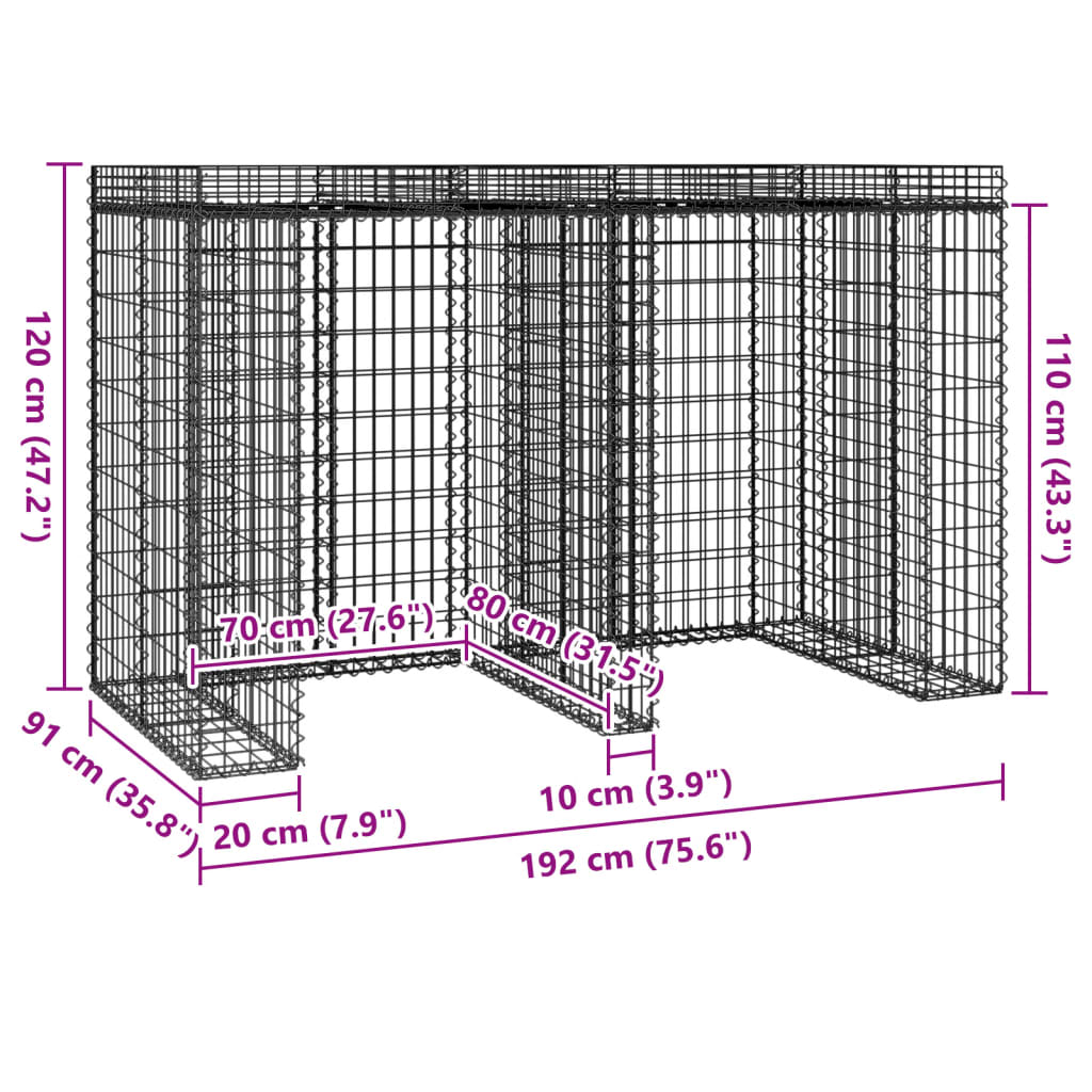 vidaXL Schanskorf voor vuilnisbak 192x91x120 cm gegalvaniseerd ijzer - Aashly