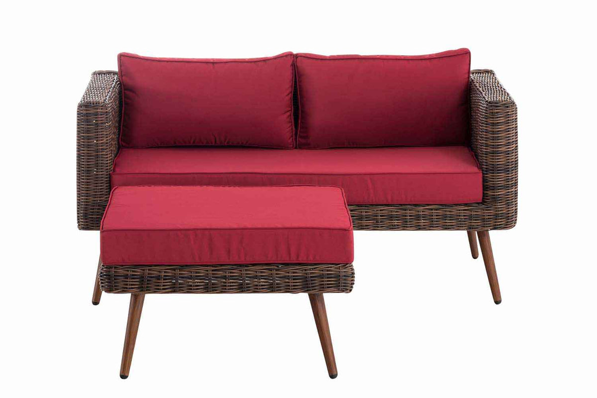 2-zitsbank Molde - met voetenbank - 5 mm rond polyrattan Bruin gemeleerd robijnrood,40 cm (Donkerbruin) rubinrot