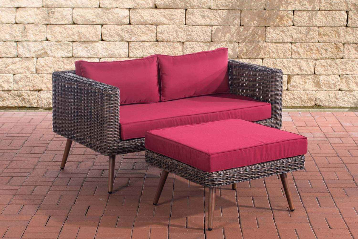 2-zitsbank Molde - met voetenbank - 5 mm rond polyrattan Bruin gemeleerd robijnrood,40 cm (Donkerbruin) rubinrot