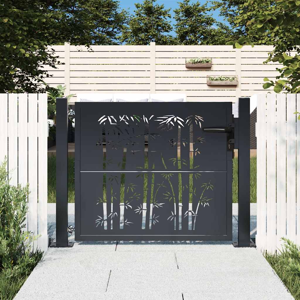 vidaXL Poort met bamboe-ontwerp 105x155 cm staal antracietkleurig