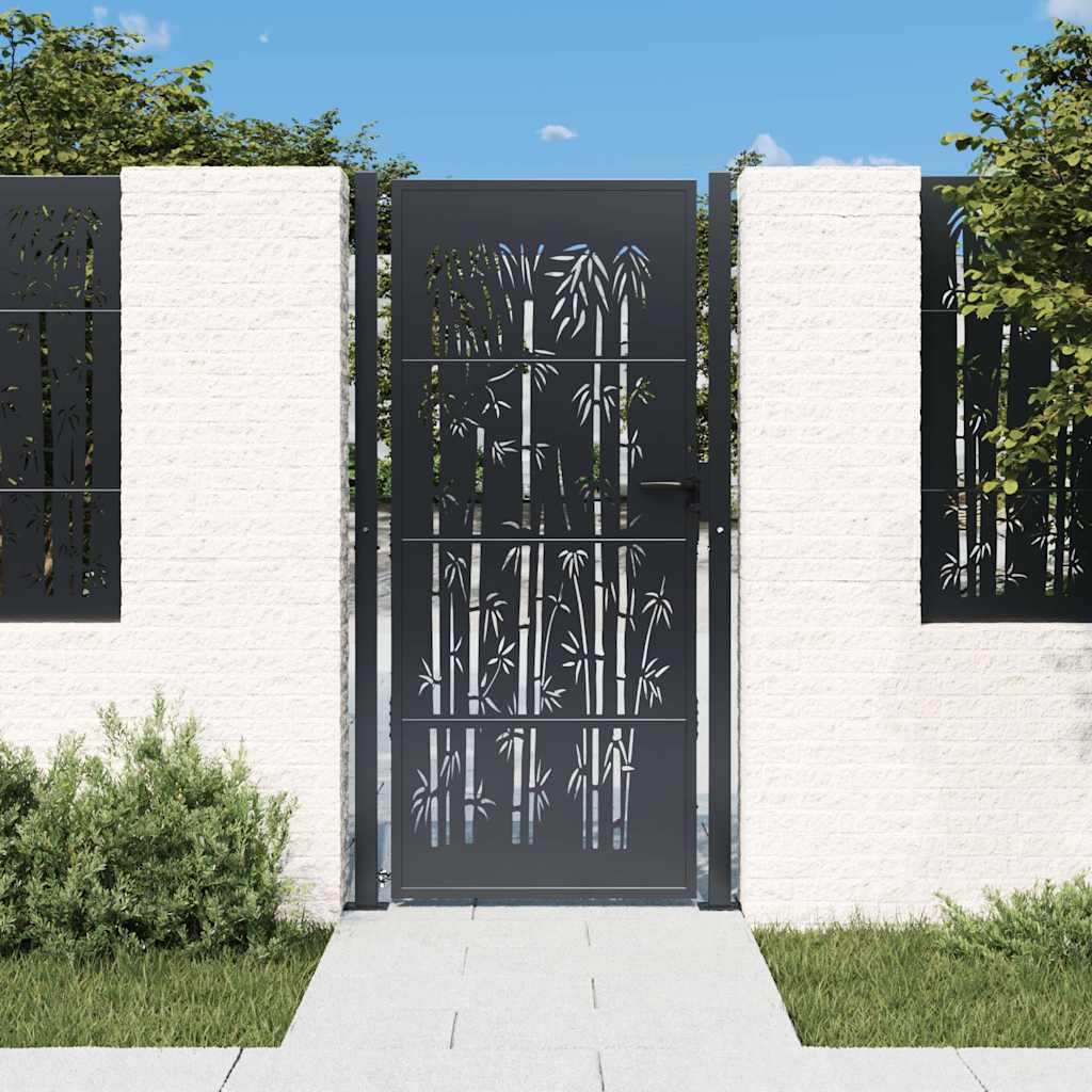 vidaXL Poort met bamboe-ontwerp 105x155 cm staal antracietkleurig