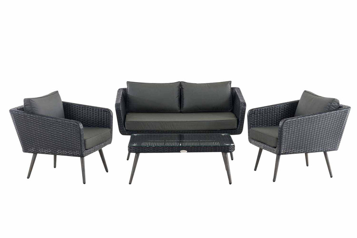 Loungeset Skara - 1,25mm Polyrattan - zwart antraciet,45 cm (Donkergrijs) anthrazit