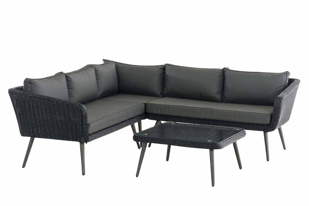 Hoek loungeset Skara 5mm rond Polyrattan - zwart antraciet,45 cm (Donkergrijs) anthrazit