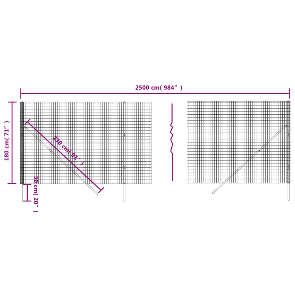 vidaXL Draadgaashek 1,8x25 m gegalvaniseerd staal groen - Aashly