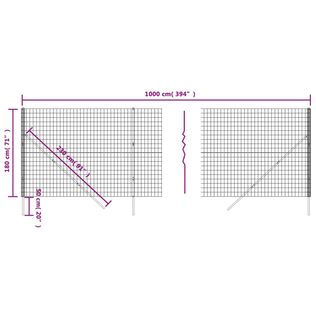 vidaXL Draadgaashek 1x25 m gegalvaniseerd staal antracietkleur
