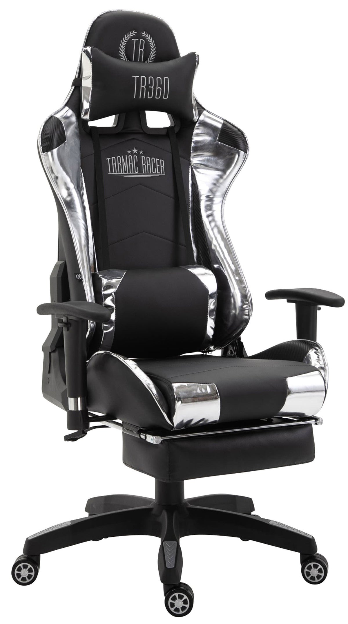 Racing bureaustoel XL Turbo met voetsteun zwart/wit,Kunstleer (metallic) schwarz/weiß