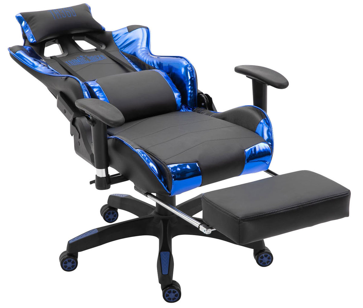 Racing bureaustoel XL Turbo met voetsteun zwart/blauw,Kunstleer (metallic) schwarz/blau