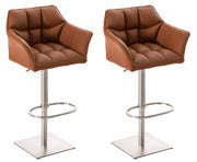 2er Set Barhocker Damaso Kunstleder edelstahl hellbraun