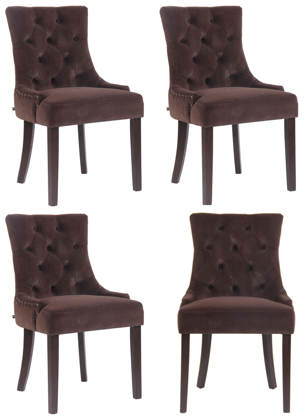 Set van 4 eetkamerstoelen Aberdeen Fluweel bruin,antiek braun
