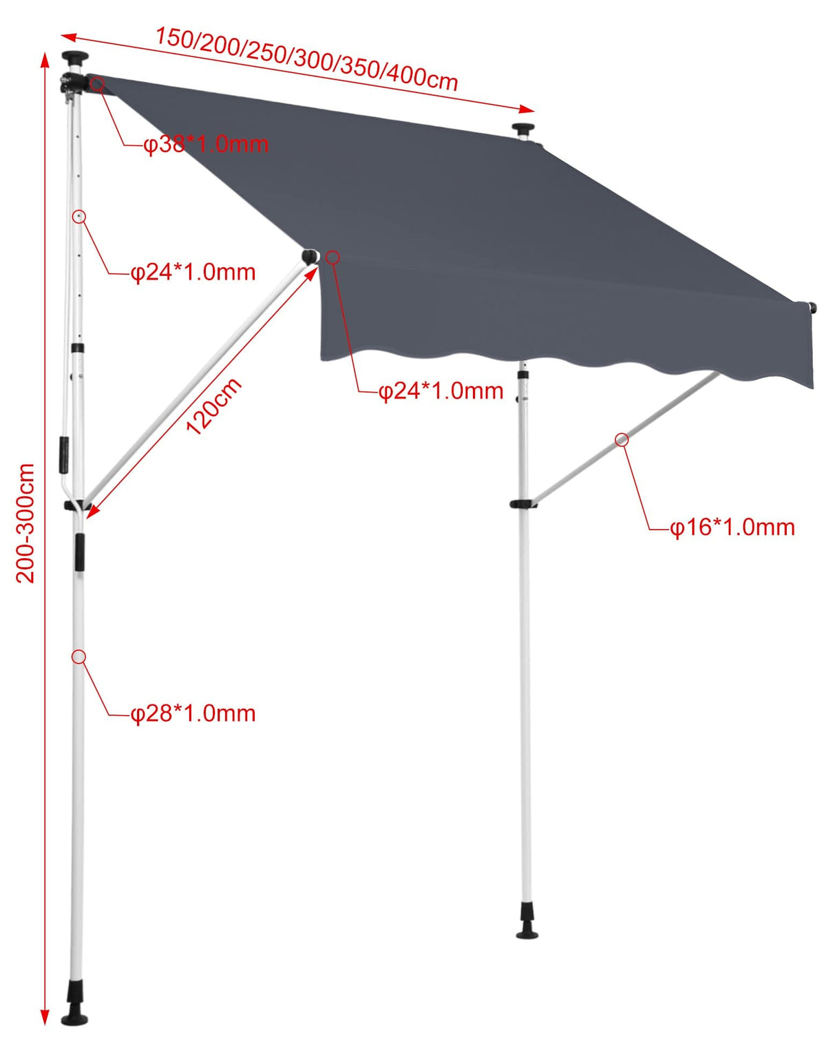 Klem zonnescherm Westerly 300x120 cm,antraciet anthrazit