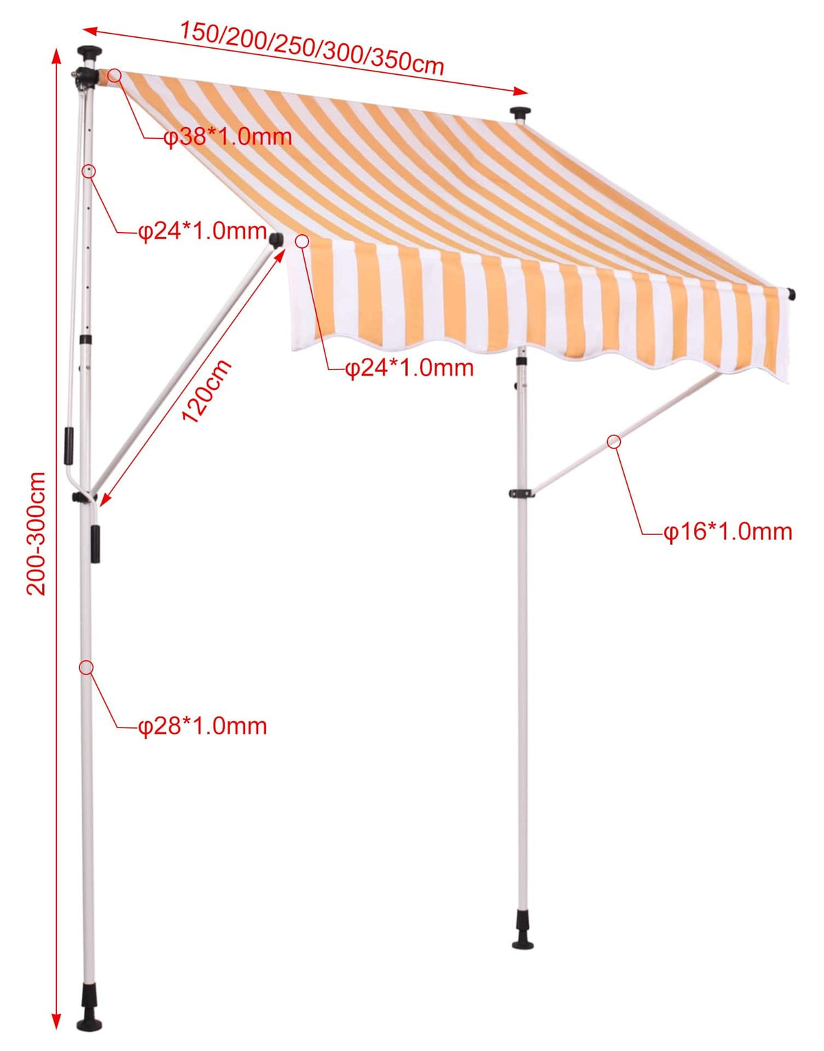 Klem zonnescherm Westerly 350x120 cm,wit/geel weiß/gelb