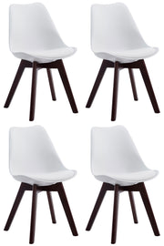Set van 4 Eetkamerstoelen Borneo - Kunstleer wit,walnoot weiß