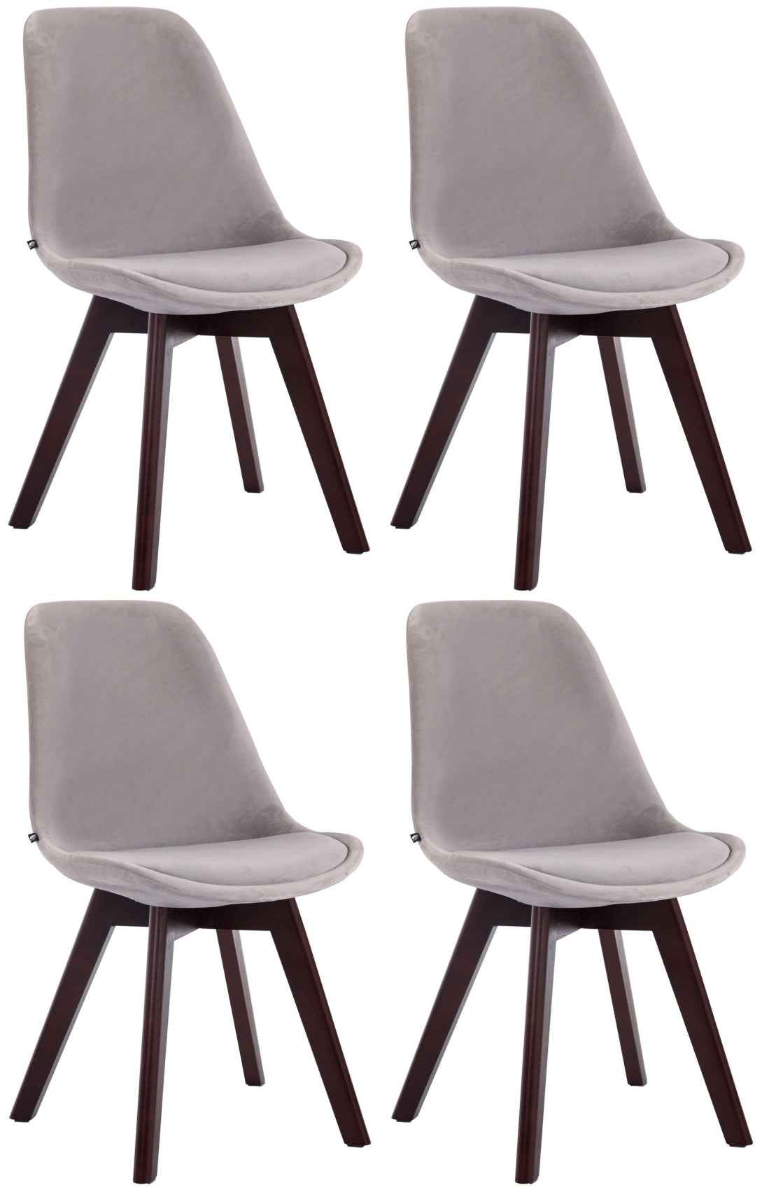 Set van 4 Eetkamerstoelen Borneo Fluweel grijs,walnoot grau