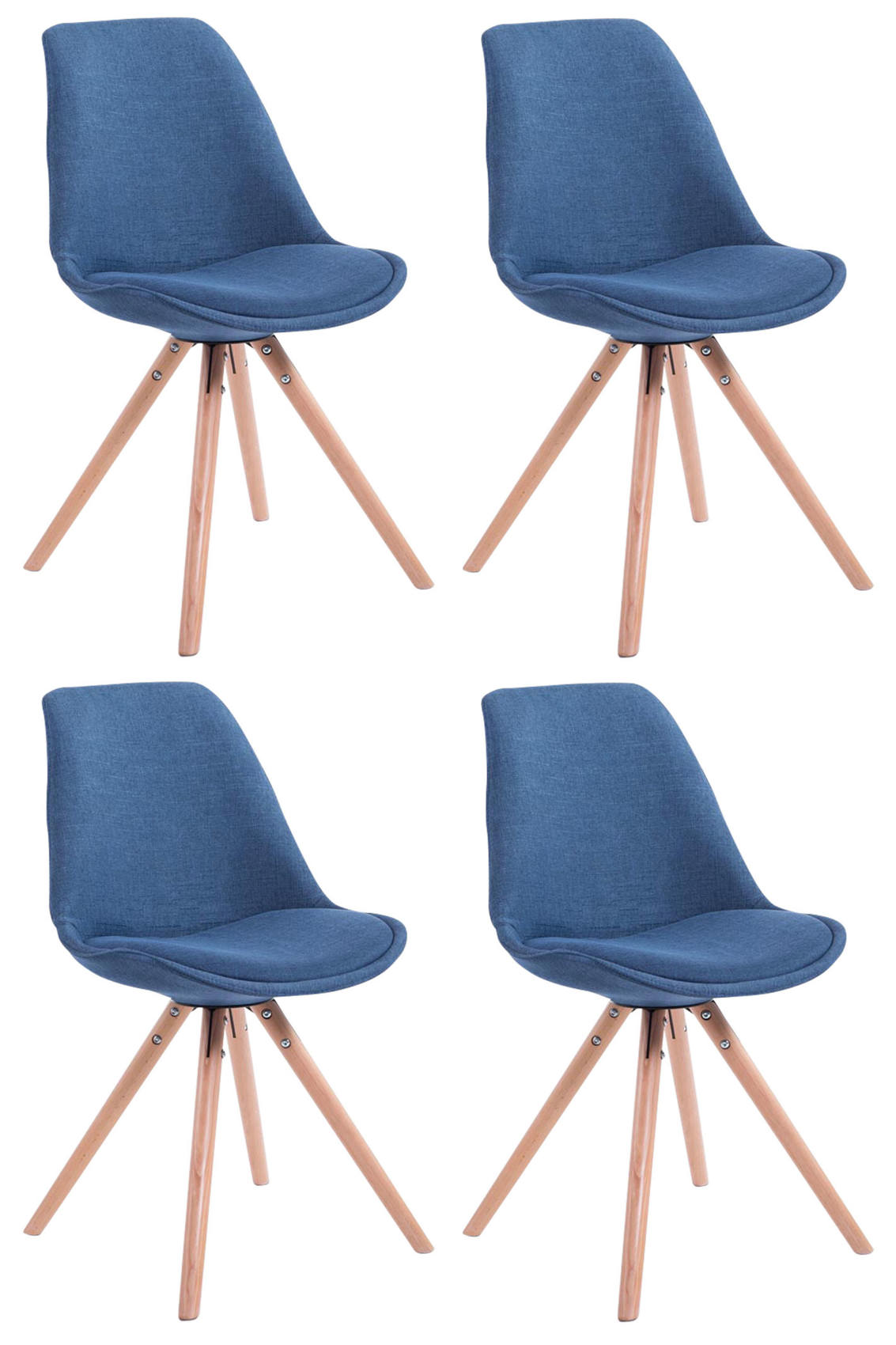 Set van 4 eetkamerstoelen Toulouse stof rond blauw,natura blau