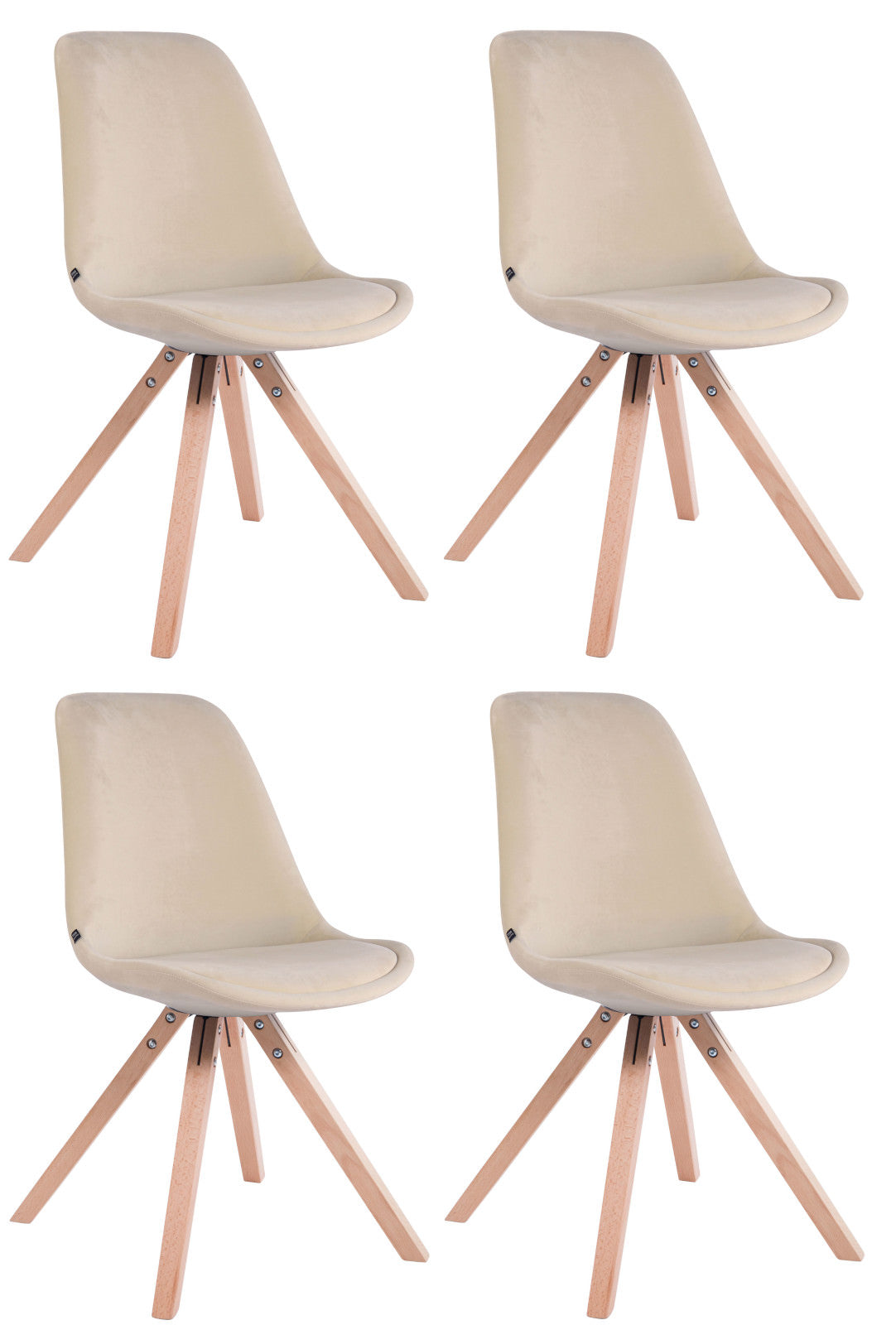 Set van 4 Stoelen Toulouse Vierkant frame - Fluweel creme,natura creme