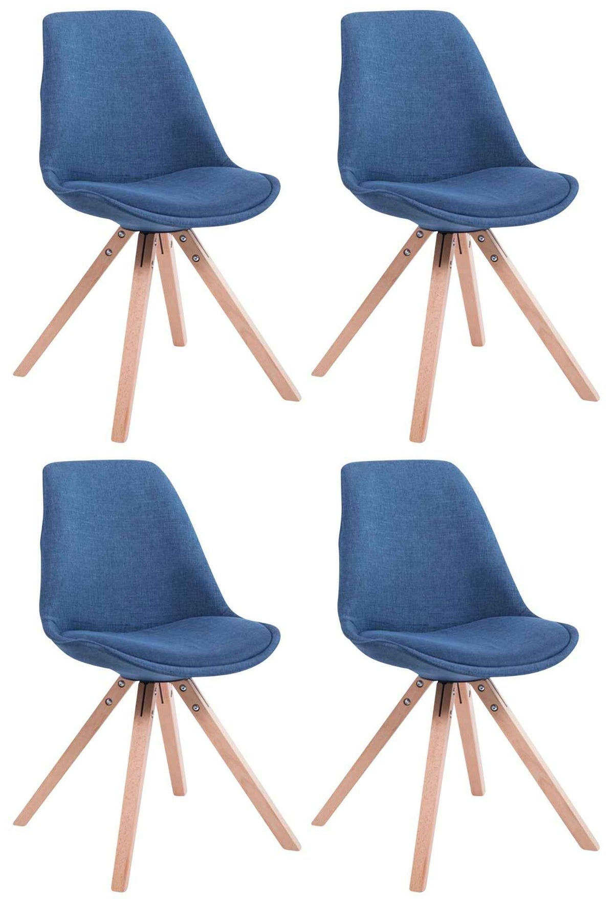 Set van 4 eetkamerstoelen Toulouse stof vierkant blauw,natura blau