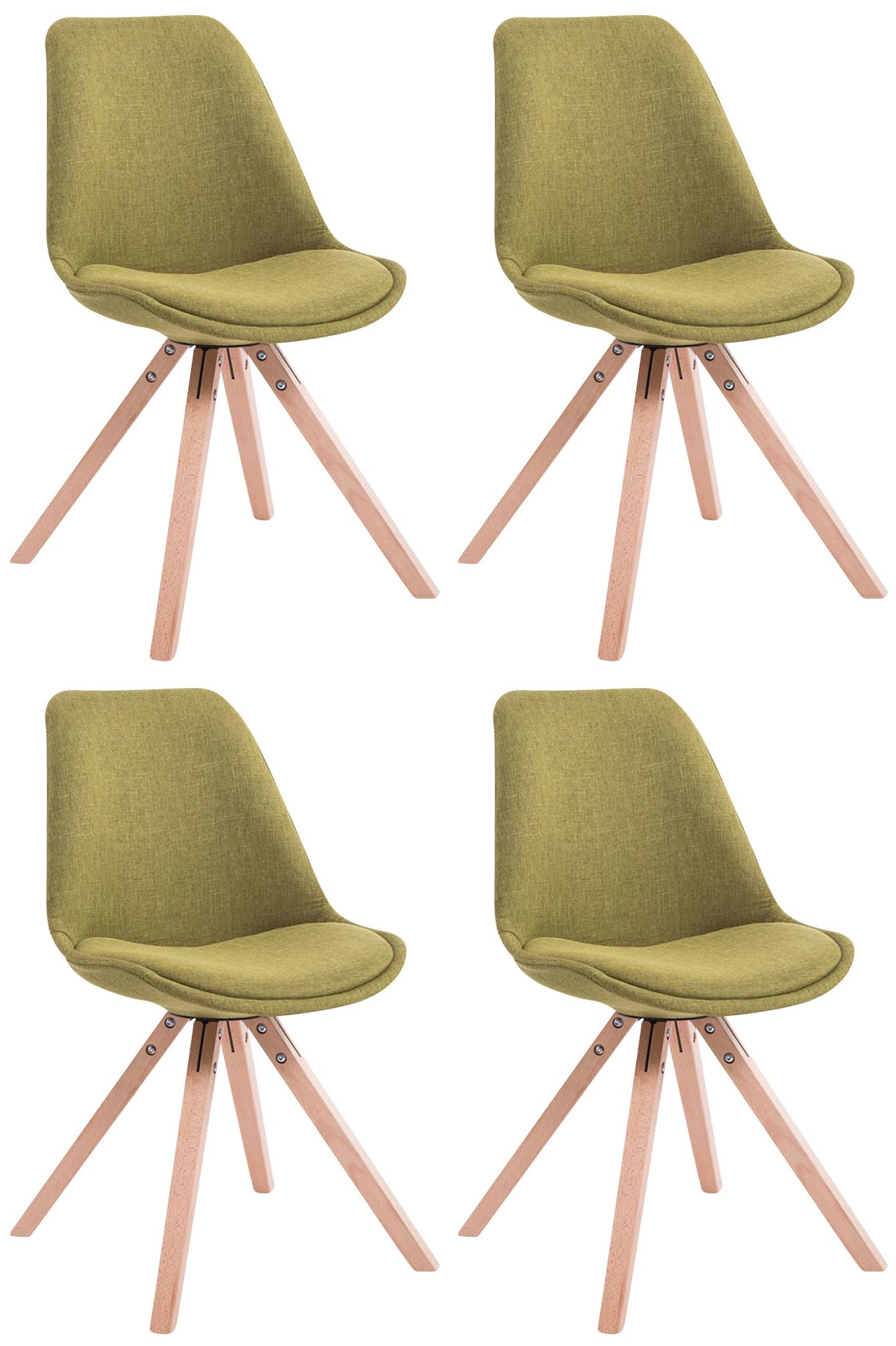 Set van 4 eetkamerstoelen Toulouse stof vierkant groen,natura grün