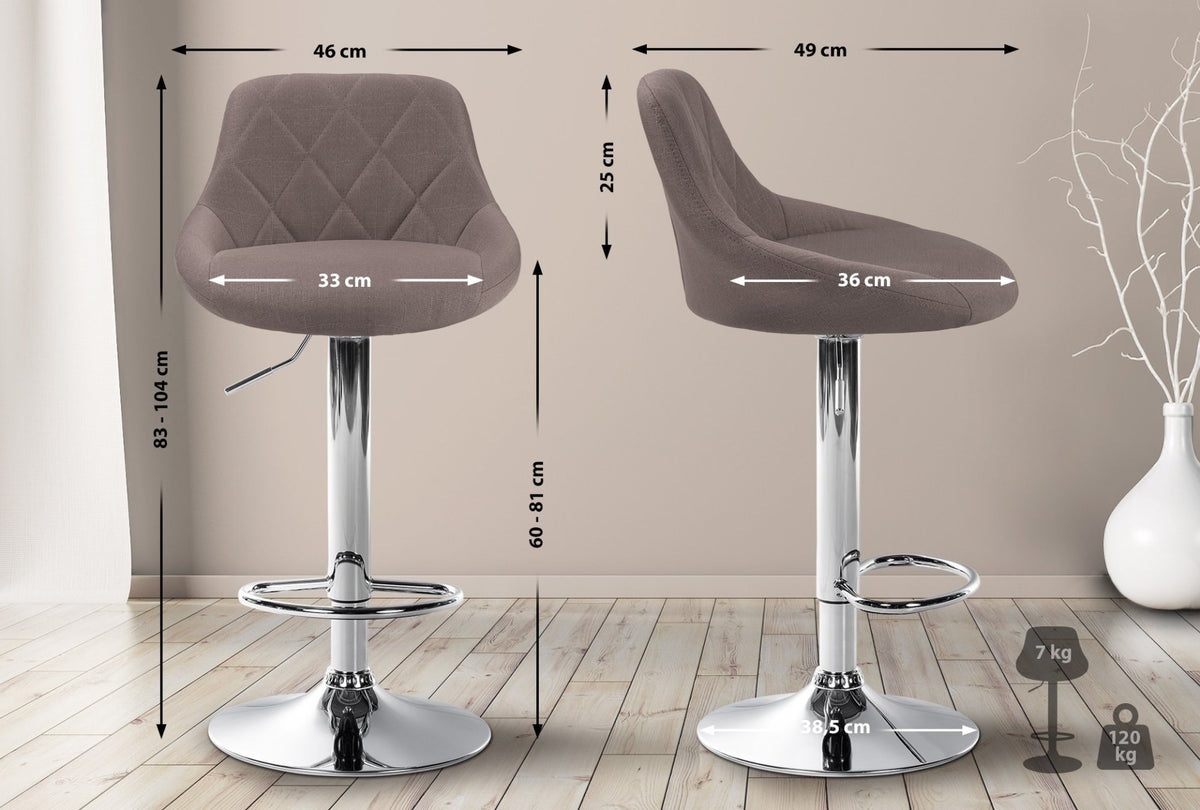 Barkruk Lazio Stof taupe,chroom taupe