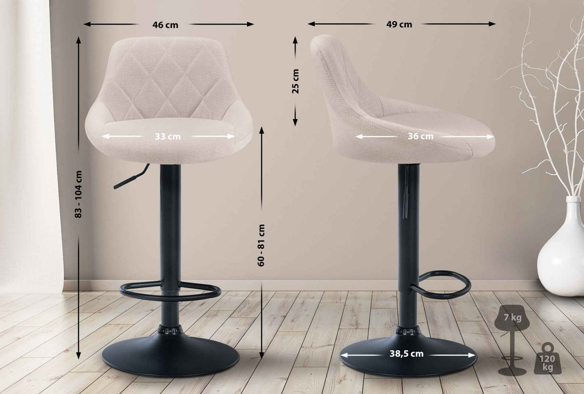 Barkruk Lazio Stof creme,zwart creme