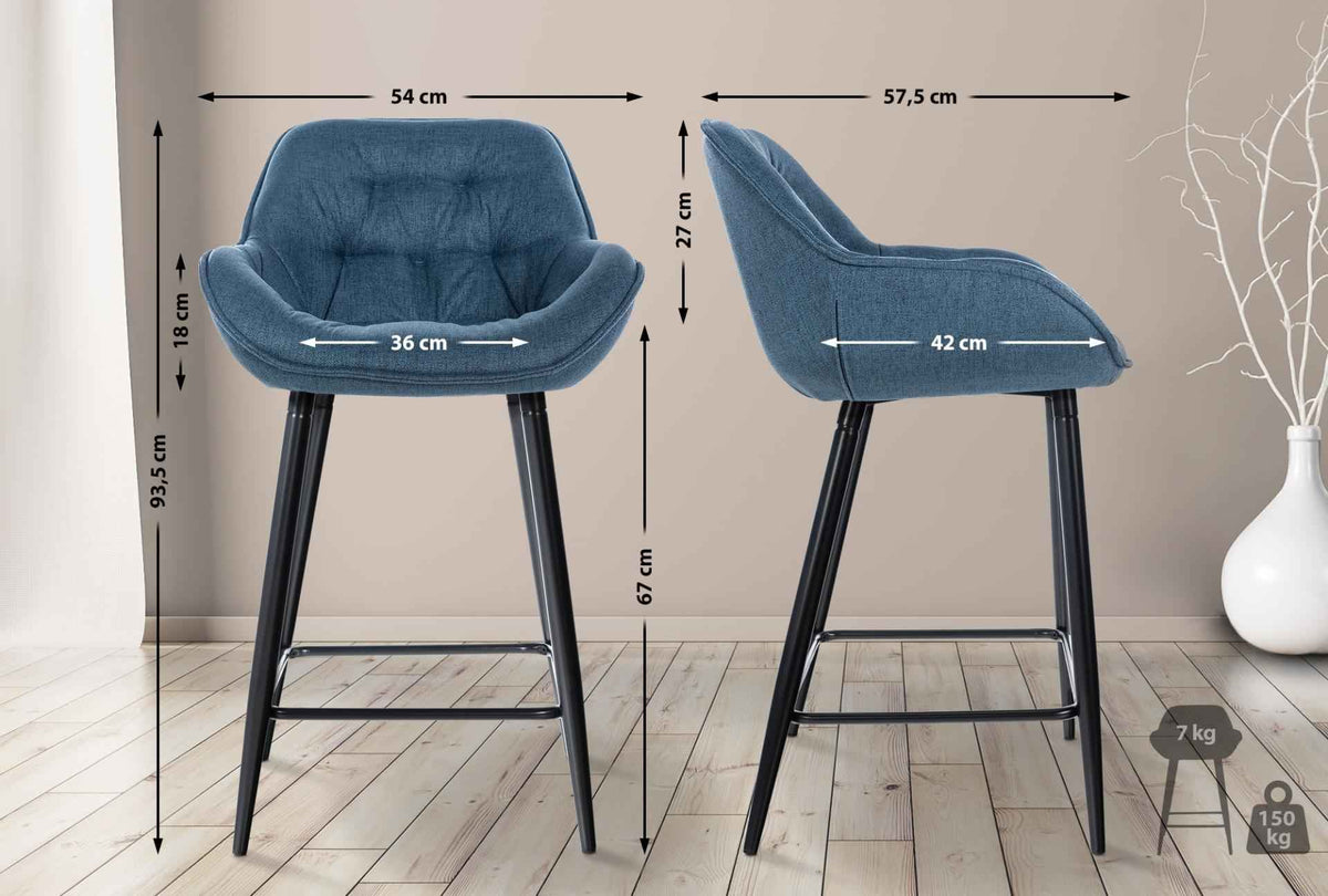 Set van 2 barkrukken Gibson blauw,Stof blau