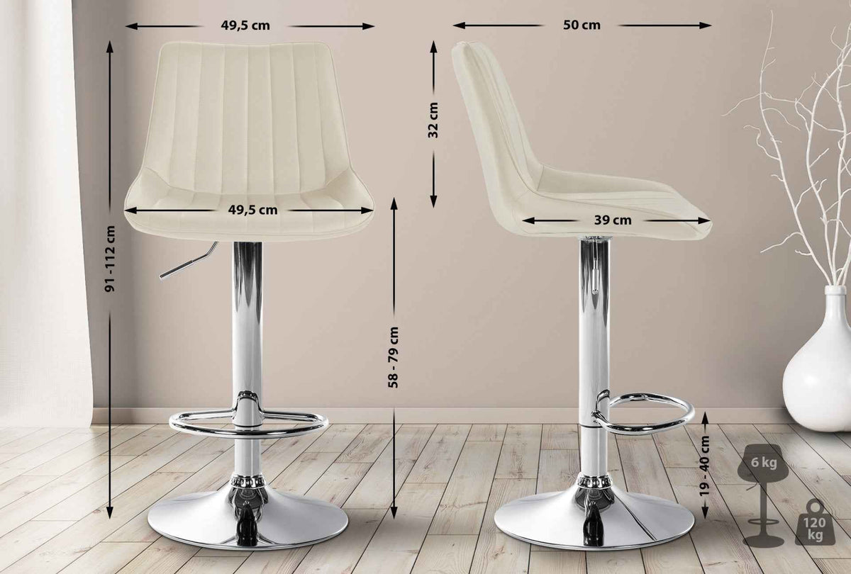 Barkruk Toni kunstleer creme,chroom creme