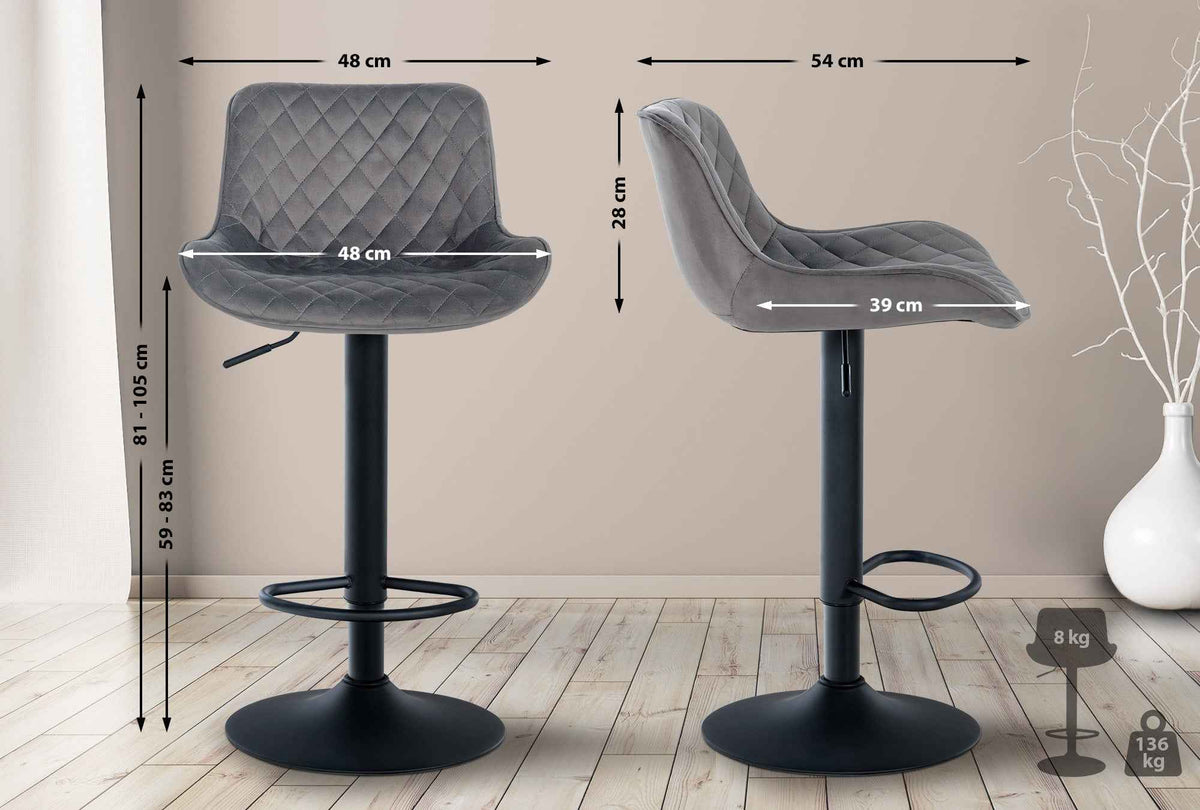 2er Set Barhocker Minosa Samt dunkelgrau