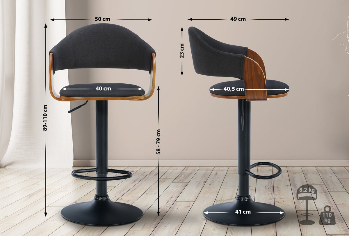 Barhocker Nilse Stoff schwarz walnuss/schwarz
