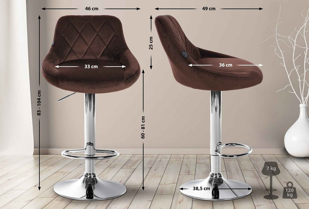 Barkruk Lazio fluweel bruin,chroom braun