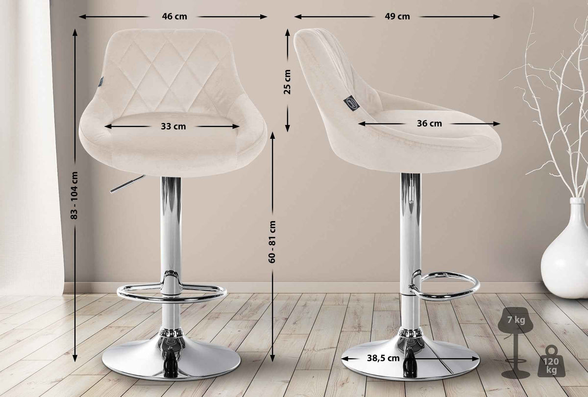 Barkruk Lazio fluweel creme,chroom creme