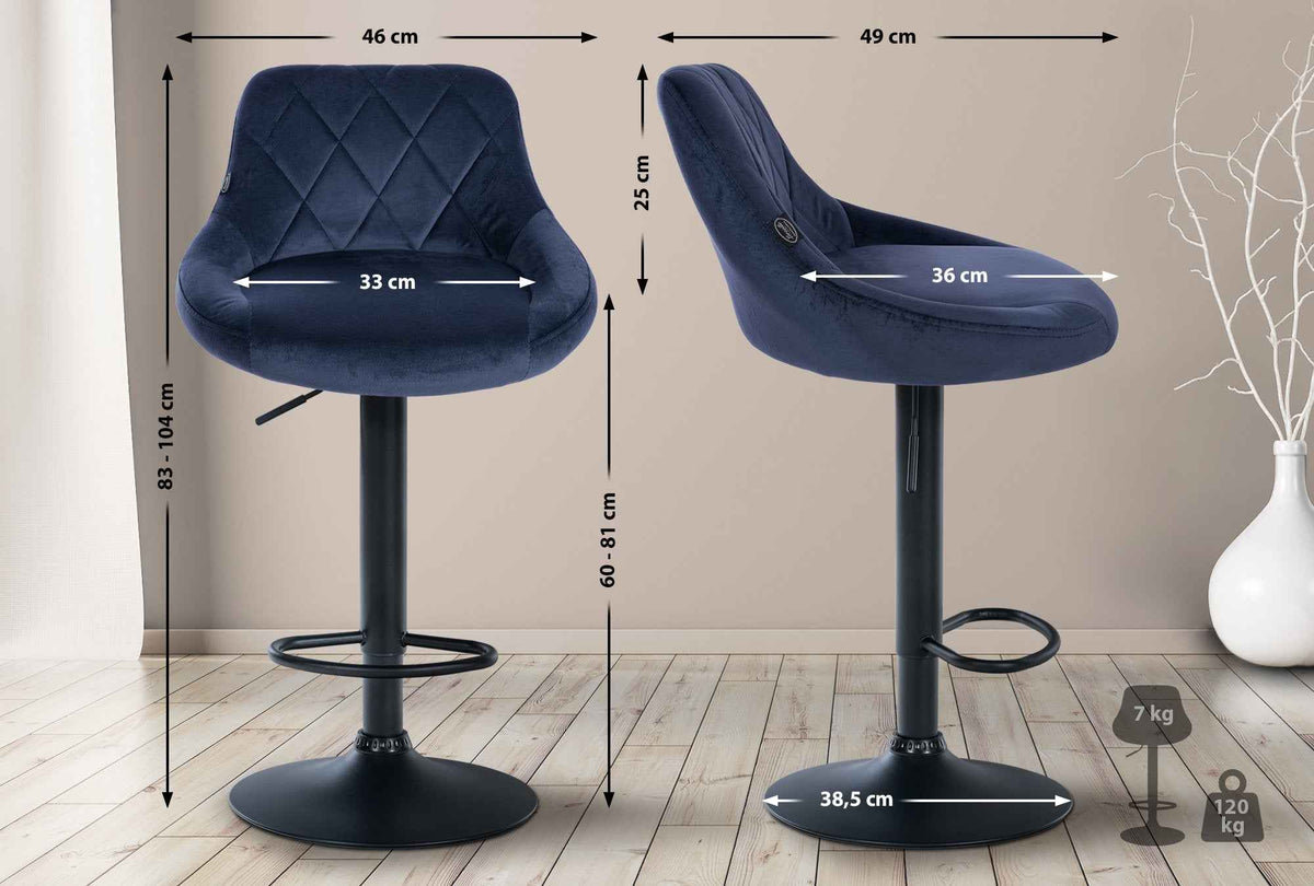 Barkruk Lazio fluweel blauw,zwart blau