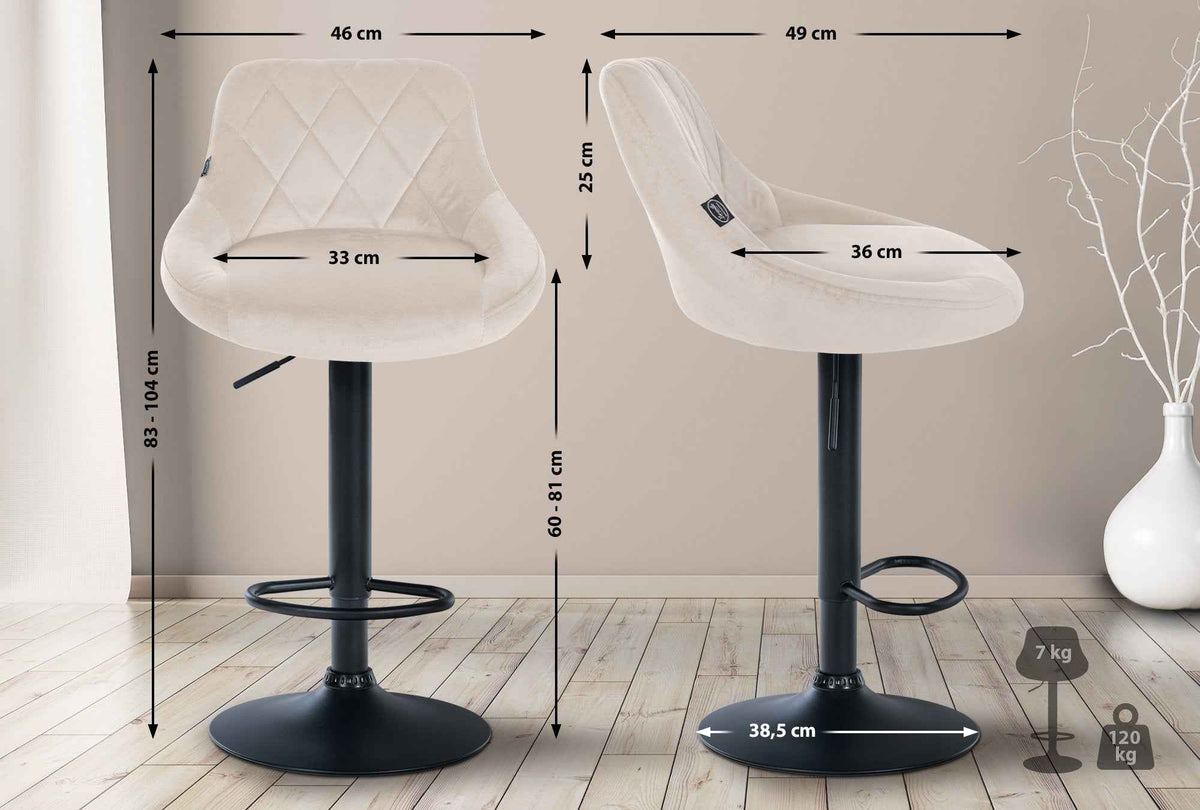 Barkruk Lazio fluweel creme,zwart creme