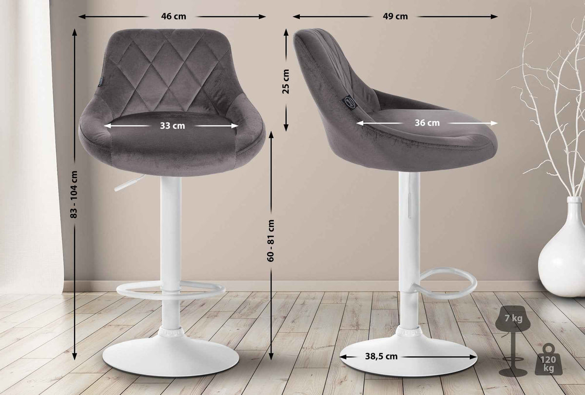 Barkruk Lazio fluweel grijs,wit grau