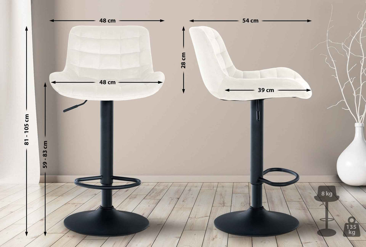 Set van 2 barkrukken Tover creme,Fluweel creme