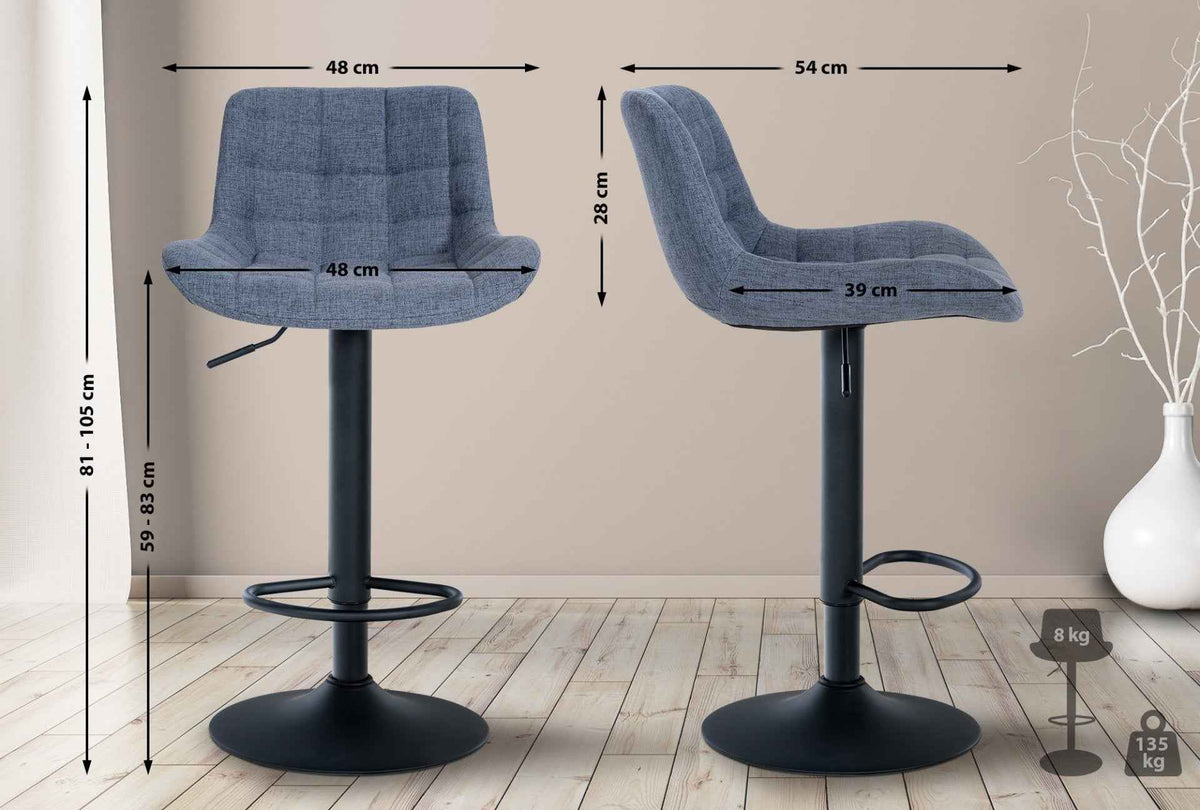 Set van 2 barkrukken Tover blauw,Stof blau