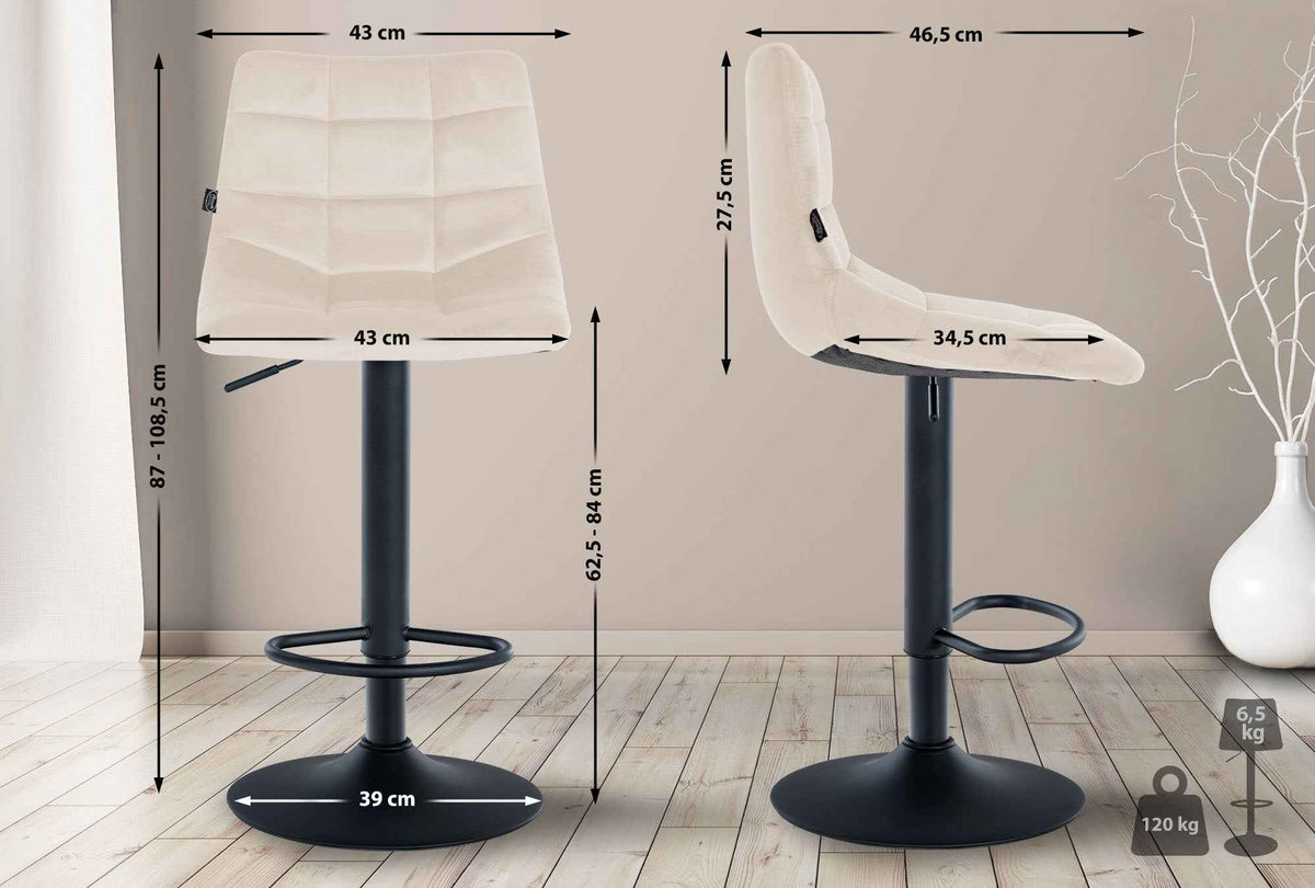 Set van 2 barkrukken Jerry Fluweel creme,zwart creme
