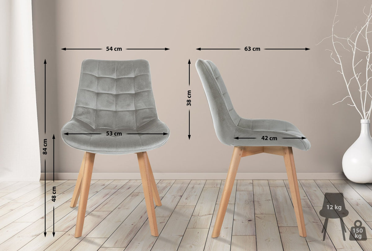 Set van 2 eetkamerstoelen Brook fluweel grijs grau