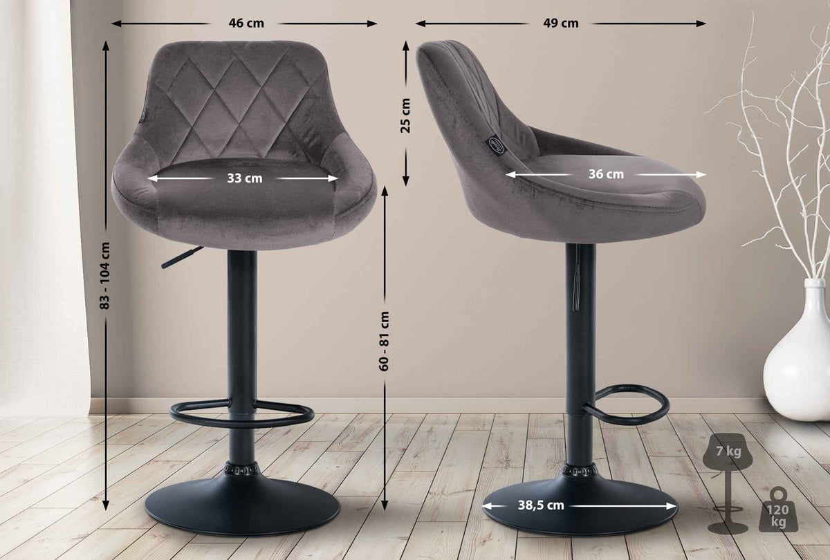 Set van 2 Barkrukken Lazio Fluweel grijs,zwart grau