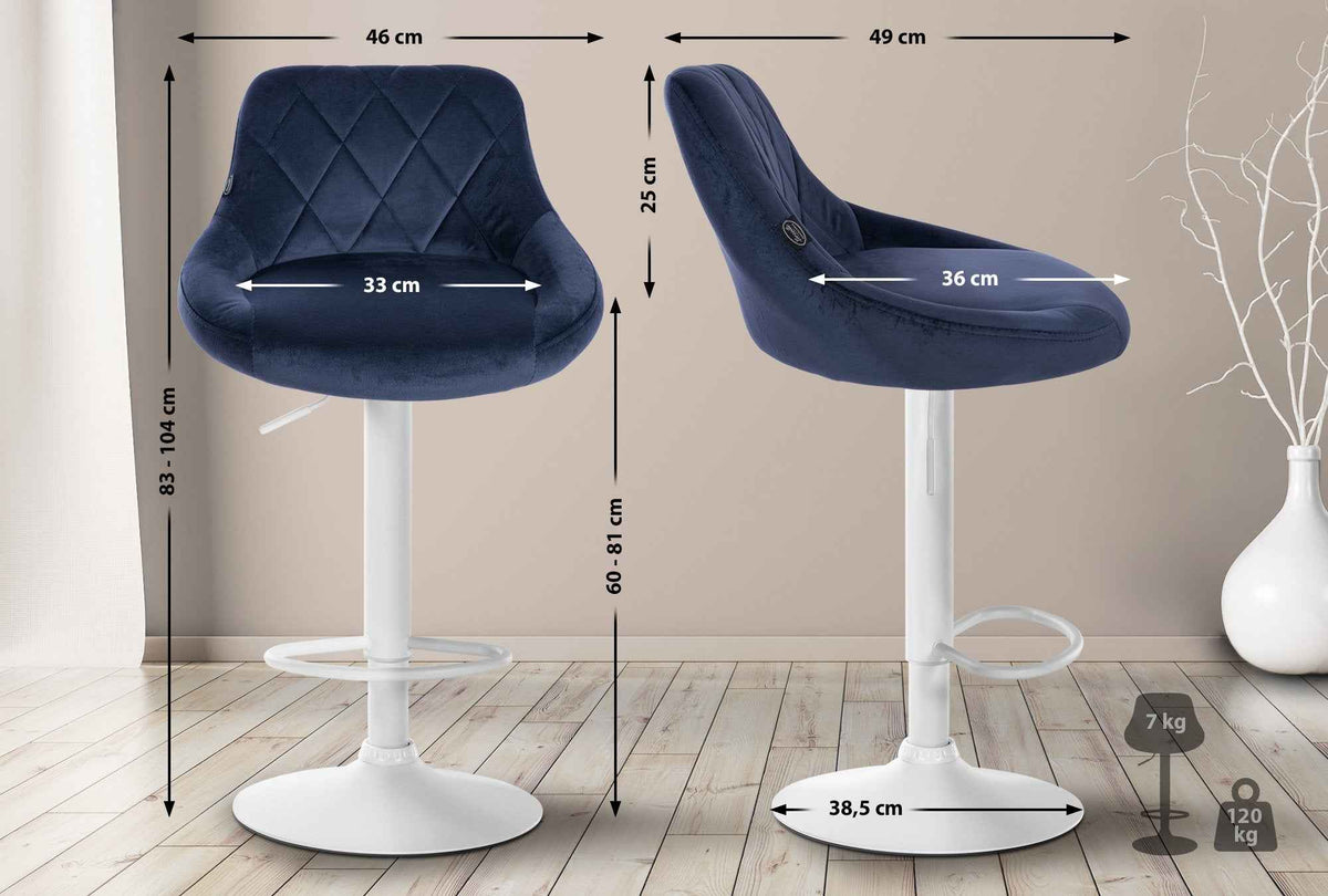 Set van 2 Barkrukken Lazio Fluweel blauw,wit blau