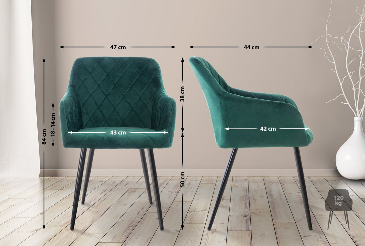 Set van 2 eetkamerstoelen Shila groen,Fluweel grün