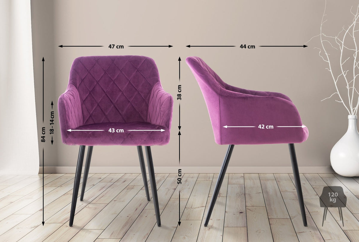 Set van 2 eetkamerstoelen Shila purper,Fluweel lila