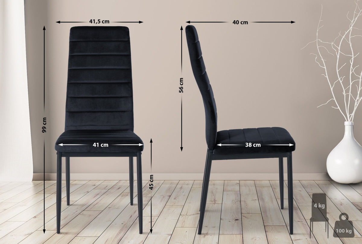Set van 4 eetkamerstoelen Mayfair zwart,Fluweel schwarz