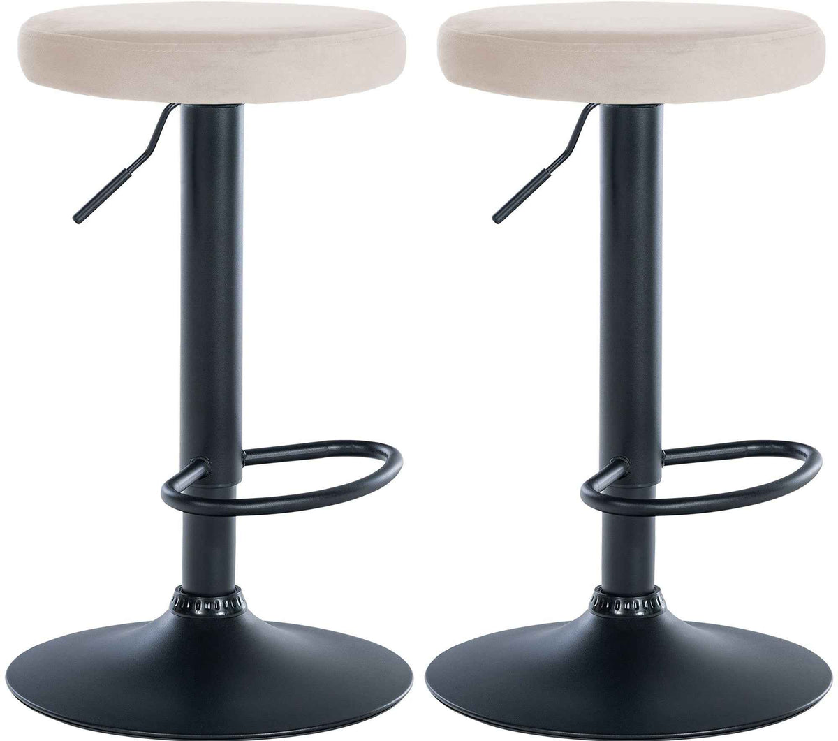 Set van 2 barkrukken Ponte fluweel creme,Metaal mat zwart creme