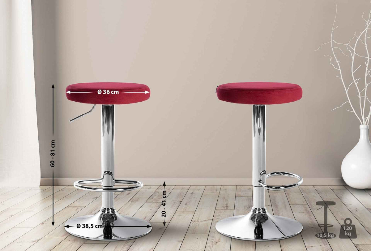 Set van 2 barkrukken Ponte fluweel rood,Metaal in chroomoptiek rot